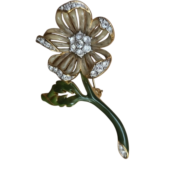 Nolan Miller Gold and Green Floral Brooch - Picture 1 of 2